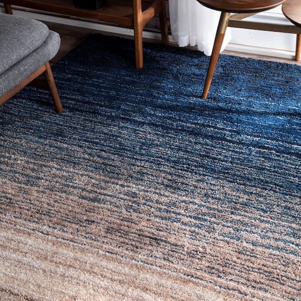 希少 MICHIGAN RUG CO 魚 総柄 S/M nuLOOM Drey Ombre Shag Navy Multi 4 ft. x 6 ft. Area Rug