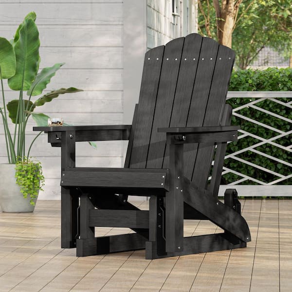 Black Gilder Rocking Adirondack Chair, HDPE Plastic Wood-Like Outdoor Furniture with Smooth Motion, (Set of 1)