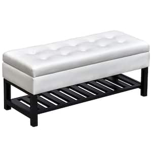 18 in. H x 17 in. W 5-Pair White Wood Faux Leather Shoe Storage Bench