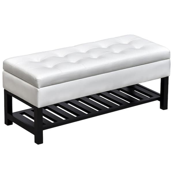 HOMCOM 18 in. H x 17 in. W 5-Pair White Wood Faux Leather Shoe Storage Bench