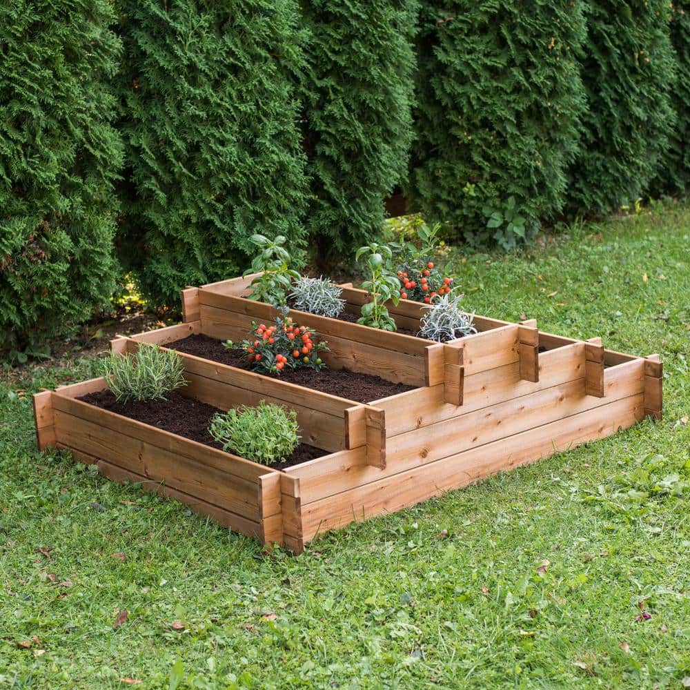 55" Brown Wood Tiered Raised Garden Bed Planter