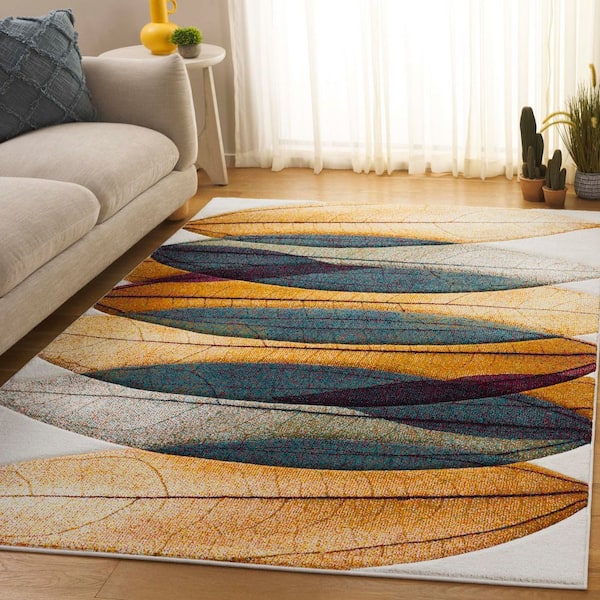 Hollywood Gold/Blue 8 ft. x 10 ft. Abstract Geometric Area Rug