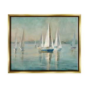 Traditional Sailboats Lake Relaxed Nautical Painting by Danhui Nai Floater Frame Nature Wall Art Print 21 in. x 17 in.