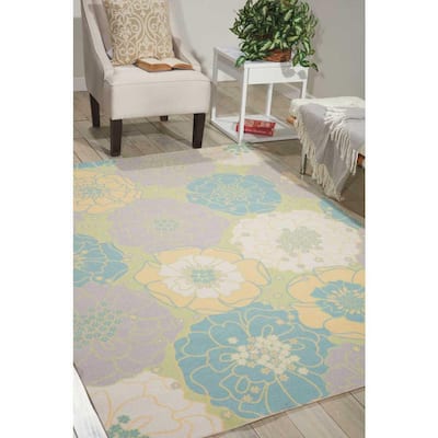Home & Garden Green 9 ft. x 9 ft. Botanical Contemporary Indoor/Outdoor Square Area Rug