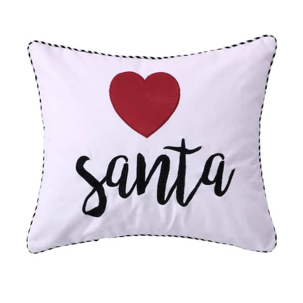 LEVTEX HOME Rudolph Red White Black Applique Embroidered Heart Santa 18 in. x 18 in. Throw Pillow
