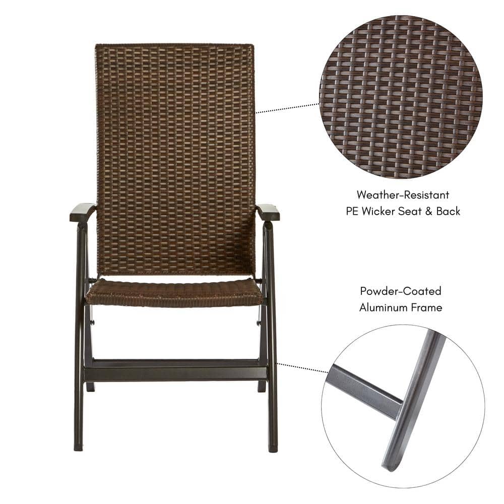 Outdoor Black Aluminum Wicker Reclining Lounge Chair with Beige Cushion