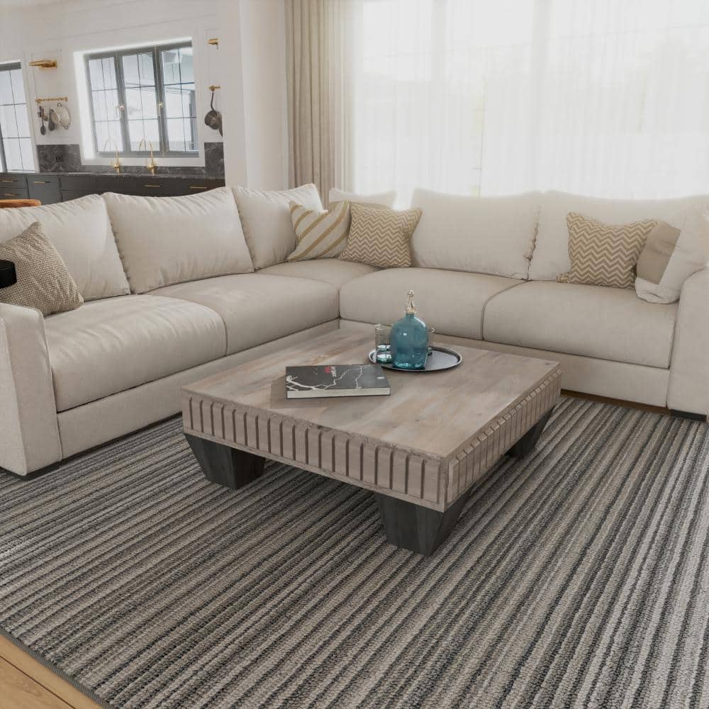 Handcrafted Sandblasted Gray Mango Wood Square Coffee Table with Tapered Legs