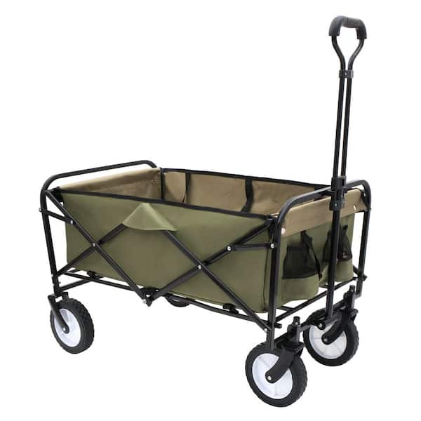 12.78 cu. ft. Green Steel Garden Cart, Collapsible Foldable Wagon Cart for Camping Shopping Sports Gardening