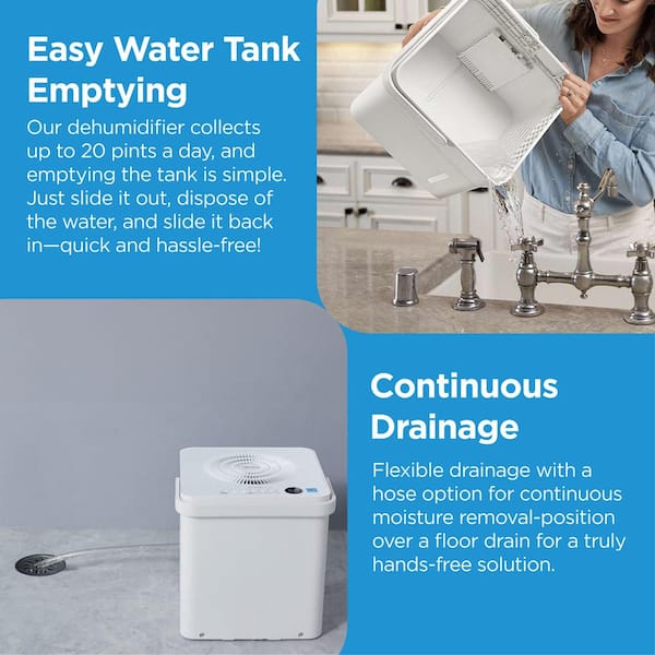 Midea - 20 pt. Coverage area 500 sq.ft. CUBE Dehumidifier in. White with Pump ENERGY STAR MOST EFFICIENT for basement or bedroom