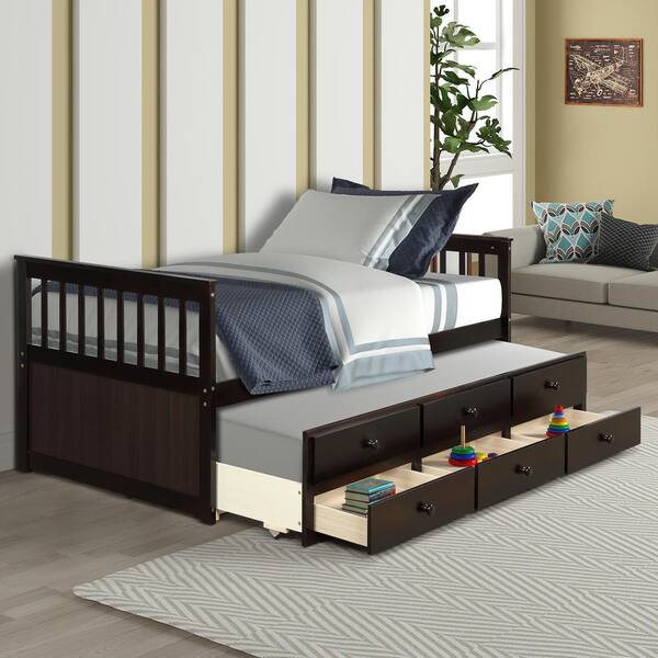 Slat Headboard Bed Twin Daybed, Trundle Bed With Storage Headboard