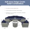 Dimensions and size reference for the half-moon outdoor sofa set.