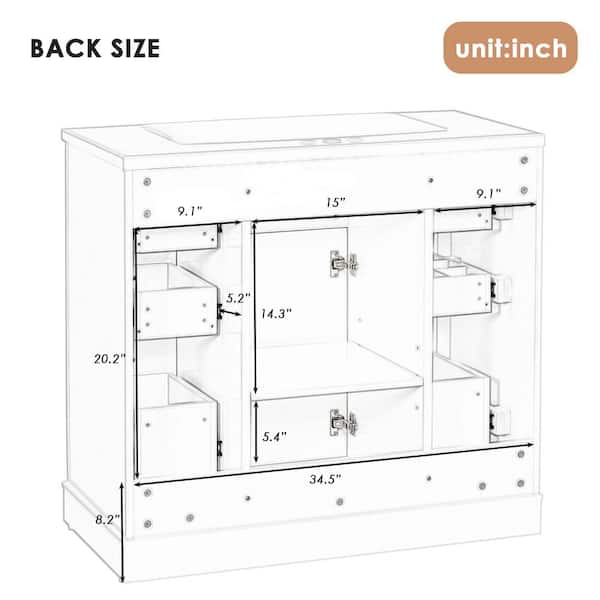 36 in. W x 18 in. D x 34.5 in. H Single Sink Bath Vanity in Green with White Ceramic Top, 6-Drawers and Adjustable Shelf