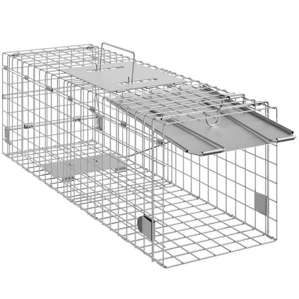 Live Animal Cage Trap, 24 in. x 8 in. x 8 in., Humane Trap, Galvanized Iron, Foldable with Handle