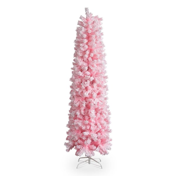7.5 ft. Snow Flocked Hinged UnlitPencil Artificial Christmas Tree