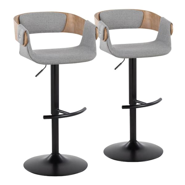 Lumisource Elisa 32 in. Grey Fabric, Whitewashed Wood and Black Metal Adjustable Bar Stool (Set of 2)
