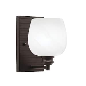 Albany 1-Light Espresso 6 in. Wall Sconce with White Marble Glass Shade