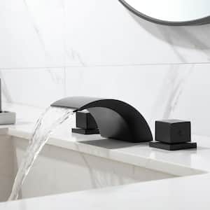 Narrow 3.94 in. W Spout Double Handles 8 in. Waterfall Widespread Bathroom Faucet in Matte Black