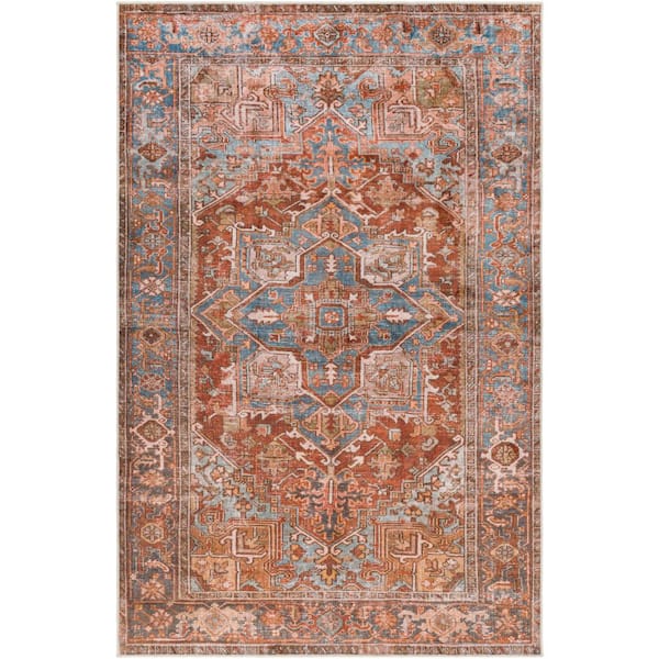 Livabliss Livonia Red/Blue 4 ft. x 6 ft. Indoor Machine-Washable Area Rug