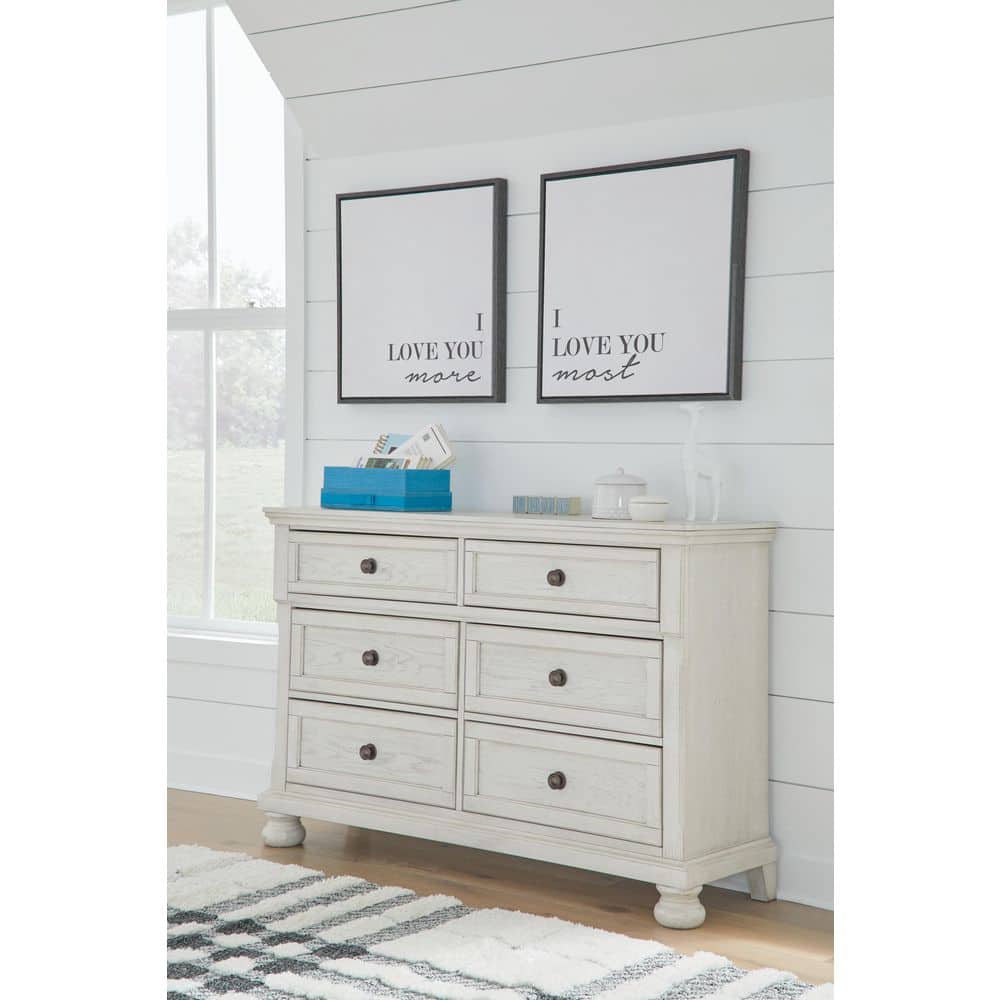 Robbinsdale White 6 Drawer 54 in. Dresser