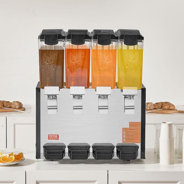 Commercial Beverage Dispenser,4 Tanks 10.6 Qt. Per Tank Juice Dispenser,430-Watt Stainless Steel Iced Tea Drink Machine