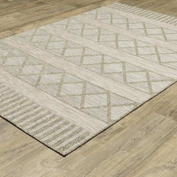 Thrasher Beige 3 ft. x 5 ft. Geometric Trellis Polypropylene Indoor/Outdoor Area Rug