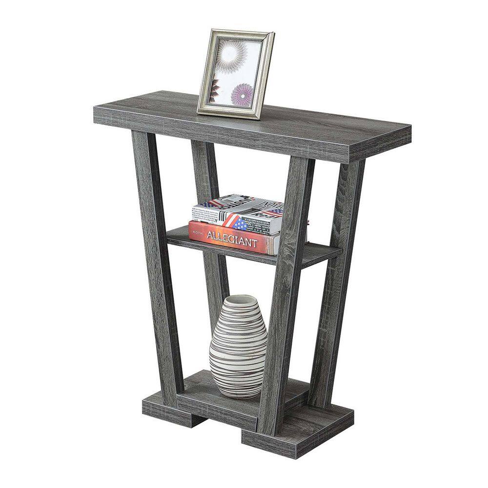 Newport Weathered Gray V-Shaped Console with Spacious Storage
