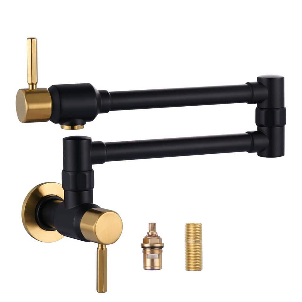 Matte Black and Gold Wall Mounted Pot Filler Faucet