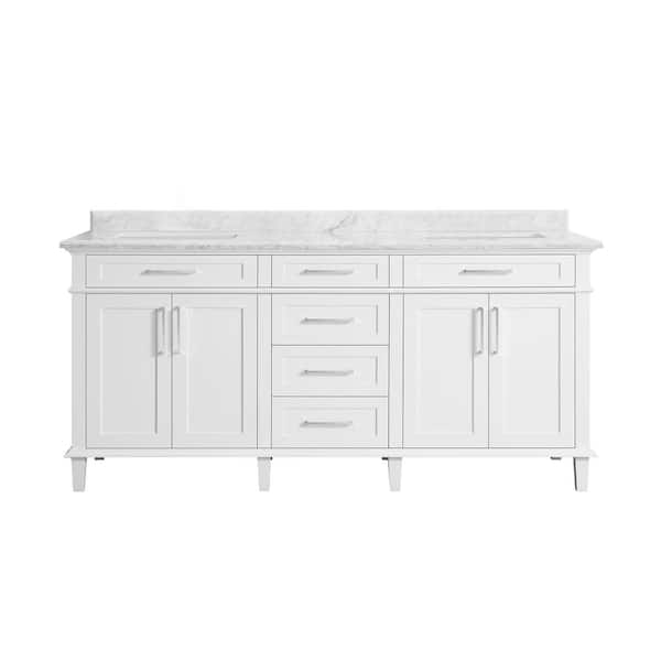 Sonoma 72 in. Double Sink White Bath Vanity with Carrara Marble Top (Assembled)