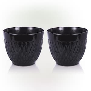 Black Indoor/Outdoor Stone-Look Resin Planters with Drainage Holes (Set of 2)