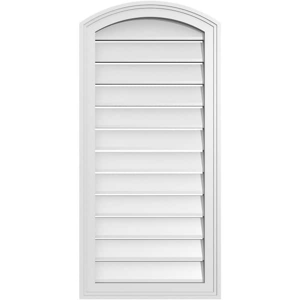 Ekena Millwork 18 in. x 36 in. Arch Top Surface Mount PVC Gable Vent: Decorative with Brickmould Frame