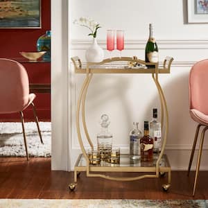 Gold Finish Clear Tempered Glass Metal Bar Cart