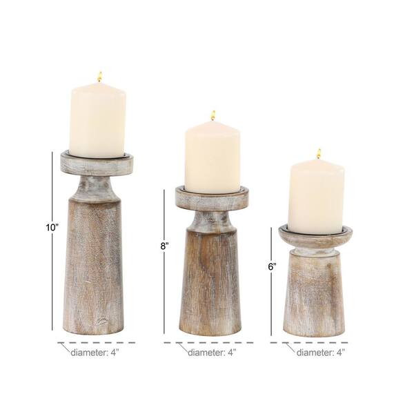 Large Natural Wooden 3-Tier Tea Light Holder with Glass Chimneys Covers 