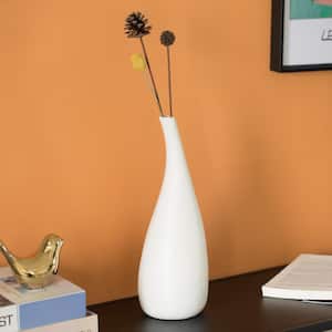 12.5 in. White Contemporary Unique Teardrop Shaped Ceramic Table Vase Flower Holder
