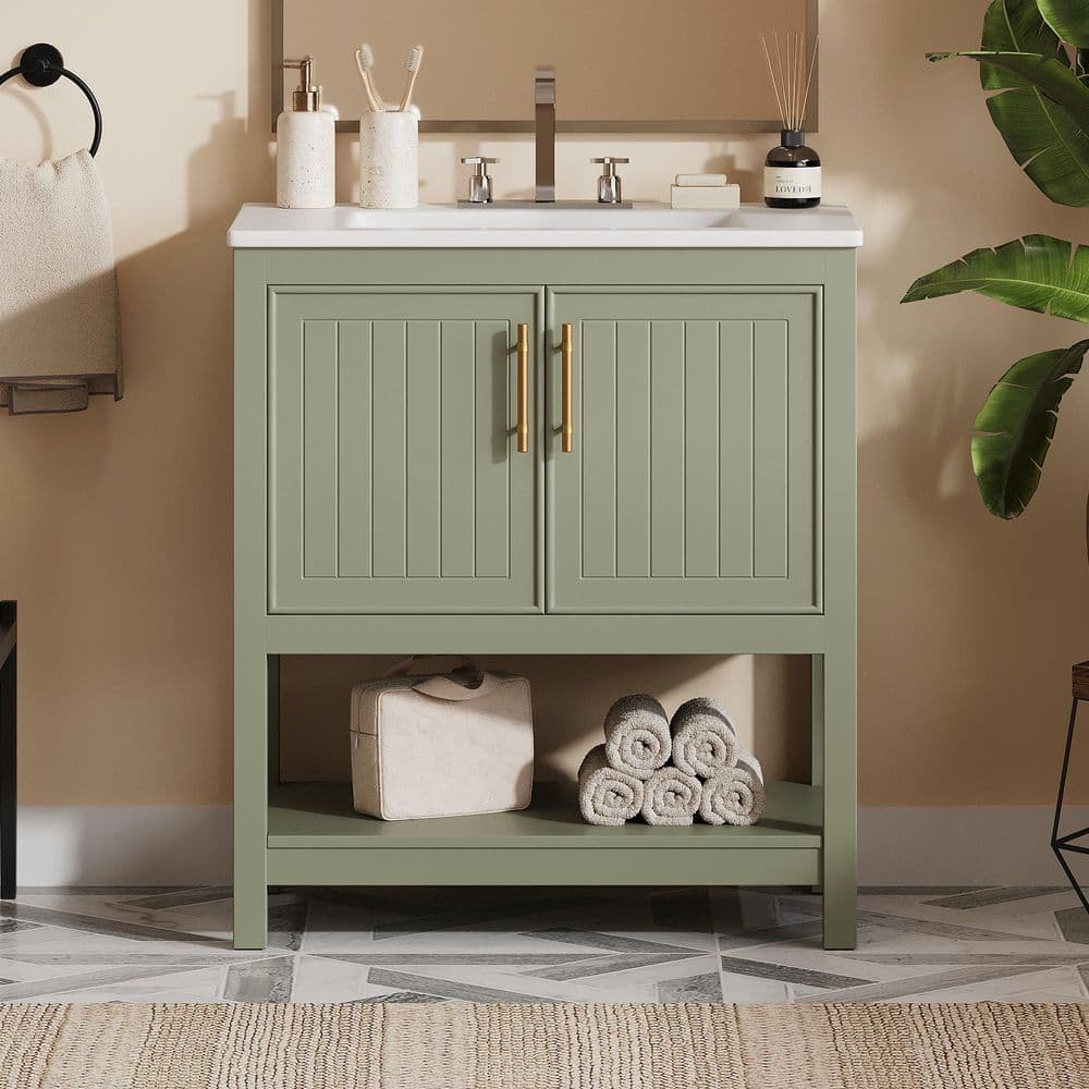 30 in. Freestanding Single Sink Green Bath Vanity with White Ceramic Top price history on PriceWatchPro