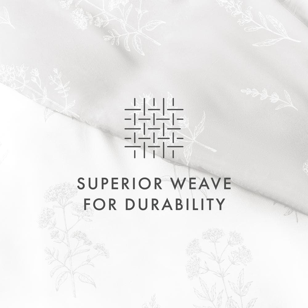 Light Gray Floral Print Reversible King Duvet Cover Set