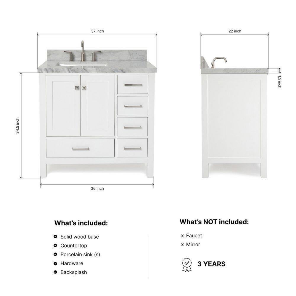Cambridge White Marble Top Single Sink Bathroom Vanity
