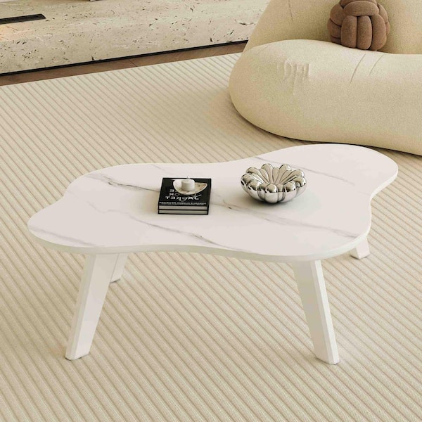 Modern 47.2 in. White Specialty Faux Marble Coffee Table