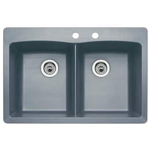 Diamond Dual-Mount Granite 33 in. 2-Hole 50/50 Double Bowl Kitchen Sink in Metallic Gray