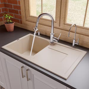 Drop-In Granite Composite 33.88 in. Single Bowl Kitchen Sink in Biscuit