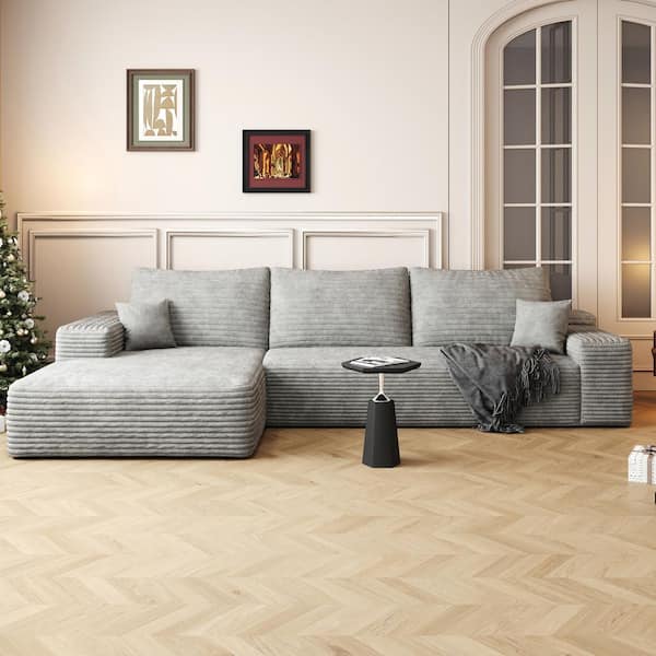 Modern Comfort Collection 107 in. Square Arm 3-Piece Corduroy L-Shape Deep Seat Upholstered Sectional Sofa in Gray