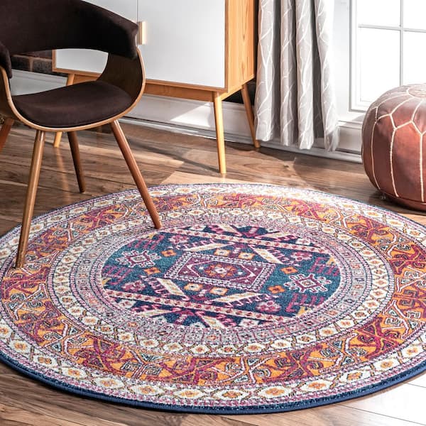 4FT Boho Tribal Round Rug Persian Soft Bedroom Round Area Rug