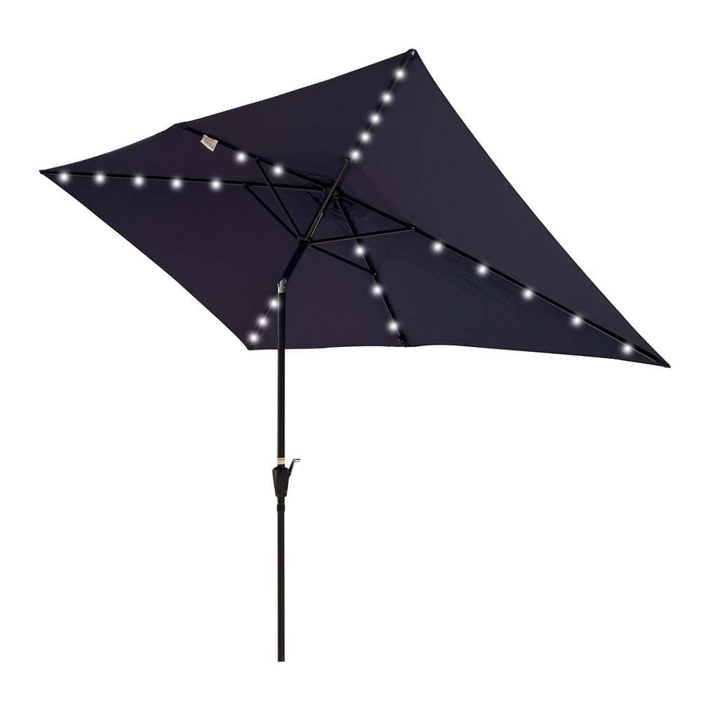 Navy Blue Rectangular LED Patio Market Umbrella with Aluminum Pole
