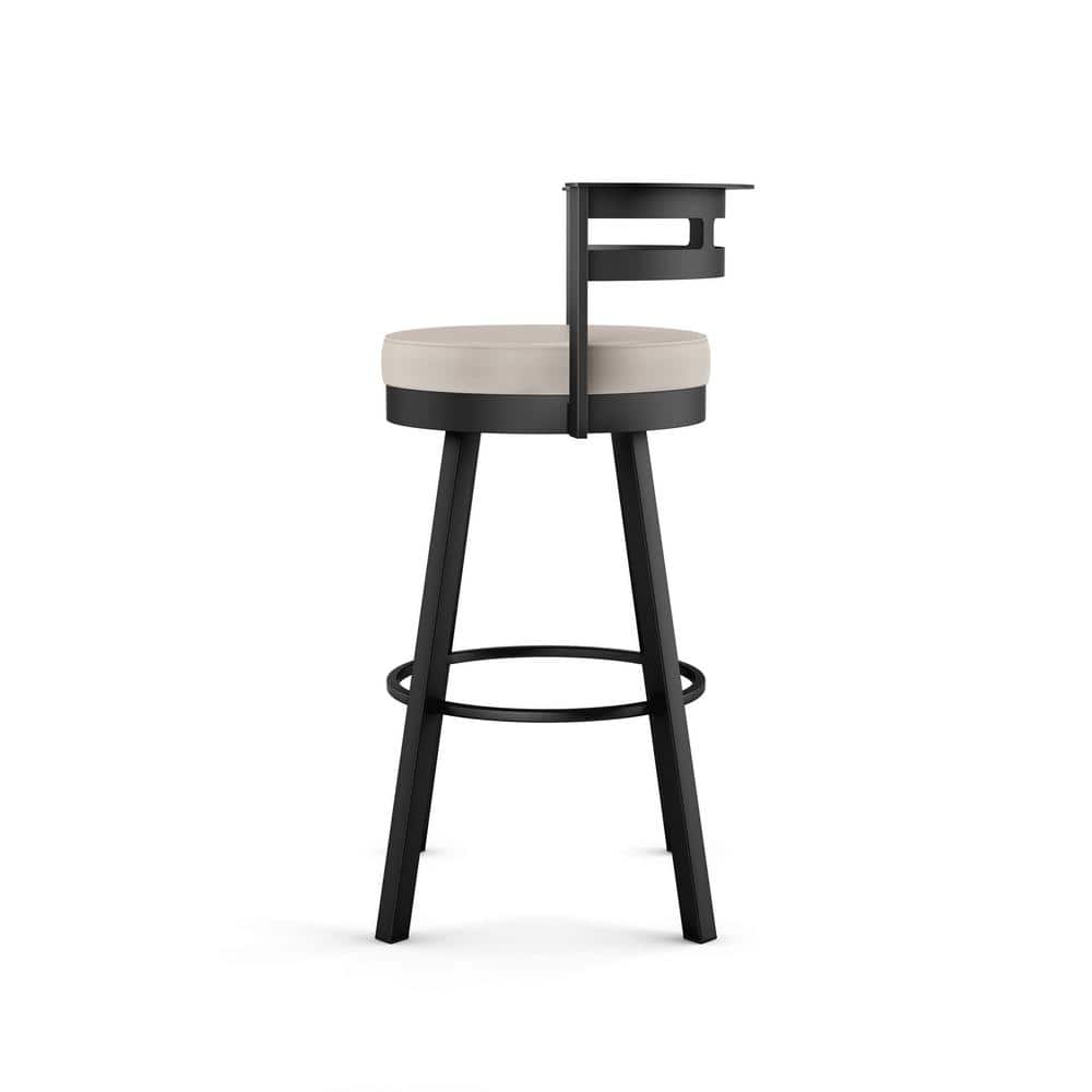 Sophisticated Cream Faux Leather Swivel Counter Stool with Black Metal Frame