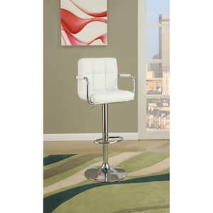 44 in. Adjustable White Faux Leather High Back Metal Bar Stools with Armrests (Set of 2)