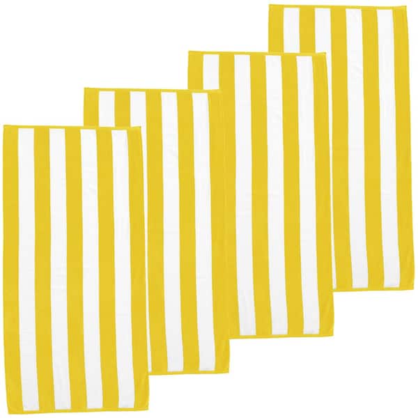 FRESHFOLDS Yellow 100% Cotton Cabana Stripe 4-Pack Beach and Pool Towels