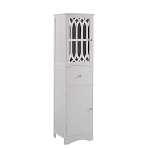 16.5 in. W x 14.2 in. D x 63.8 in. H White Bathroom Linen Cabinet with Adjustable Shelves;Drawer; Doors