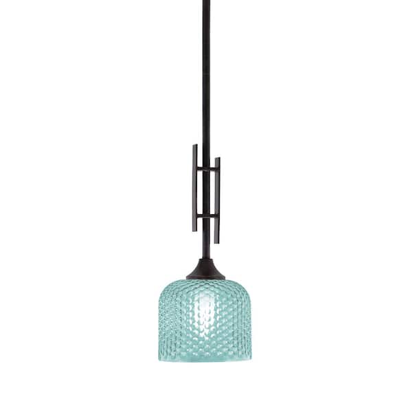 Unbranded Ontario 60-Watt, 1-Light Dark Granite Stem Hung Mini Pendant Light with Turquoise Glass Shade and No Bulb Included