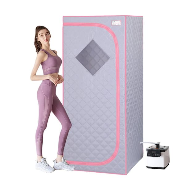 Unbranded Compact FCC-Certified Gray Portable 1-Person Sauna with Steam Generator, Remote Control, and Foldable Chair