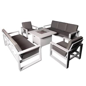 Aluminum Patio Conversation Set with White 41.34 in. Fire Pit Table, Gray Cushion Sofa Set - 2 Armchair+2x3Seater