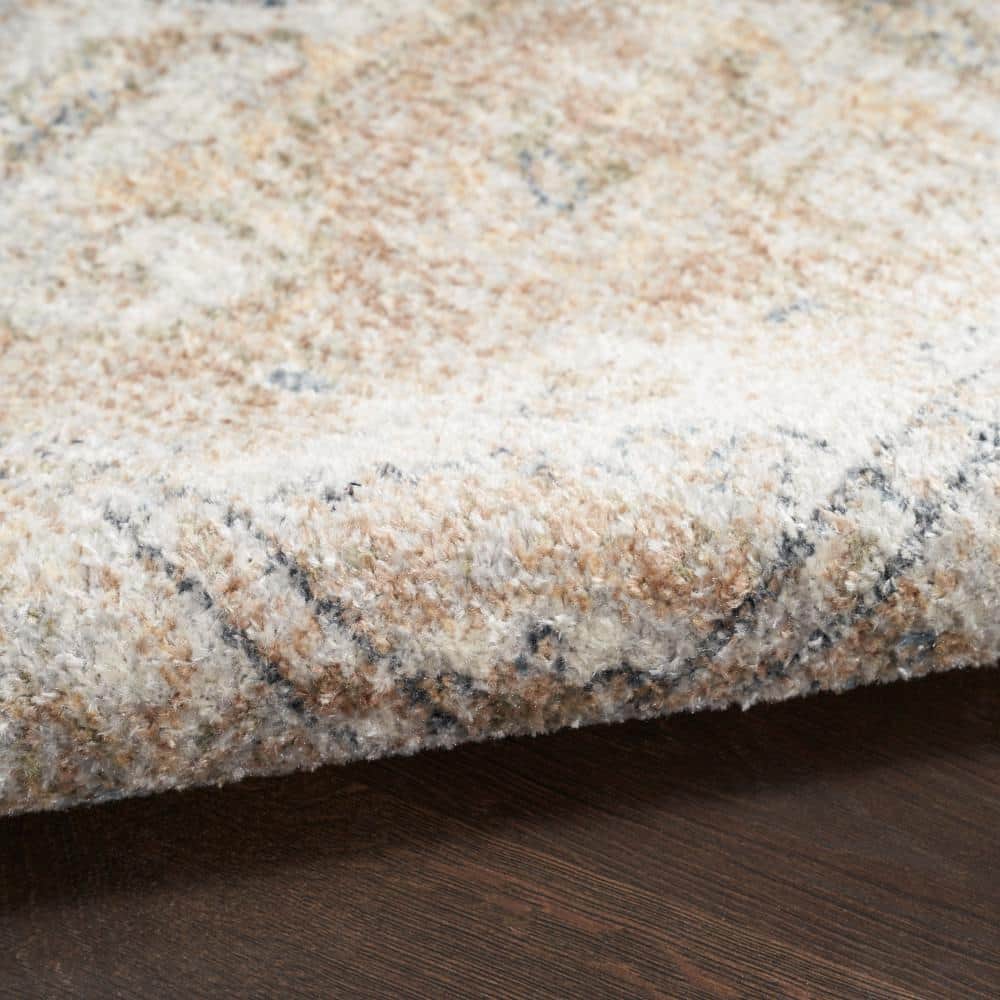 Beige Medallion Power-Loomed Washable Rectangular Area Rug